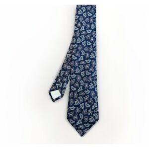 Vtg Paco Rabanne Paris Luxury Tie Navy Paisley Print Silk Necktie Italy